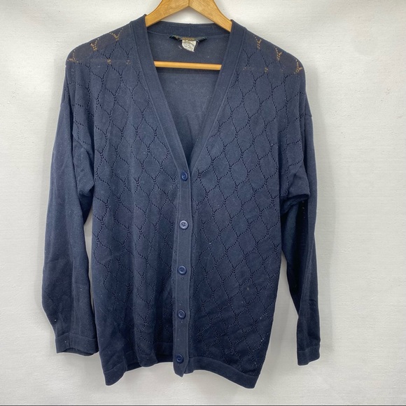 Donna Mizar Navy Blue Perforated Cardigan Sweater - Picture 1 of 8
